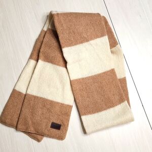 Coach Scarf ⭐️ 100% Wool 🐑 Tan & Ivory Stripes 🤎 BEAUTIFUL 🧣